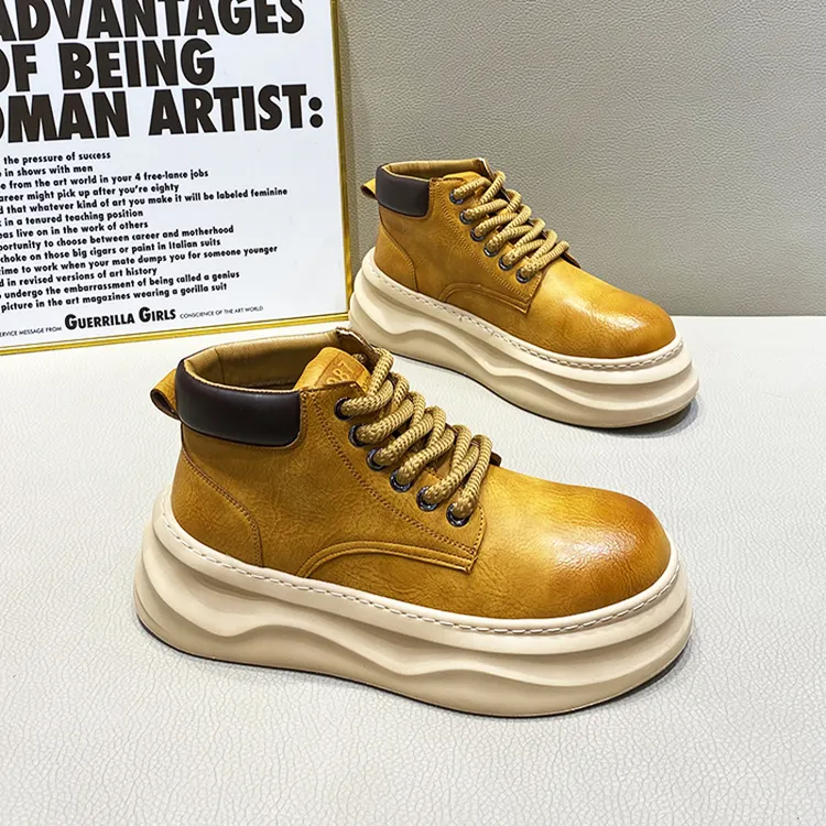 2025秋冬新款个性皮面加绒马丁靴时尚休闲鞋厚底潮流百搭休闲男靴