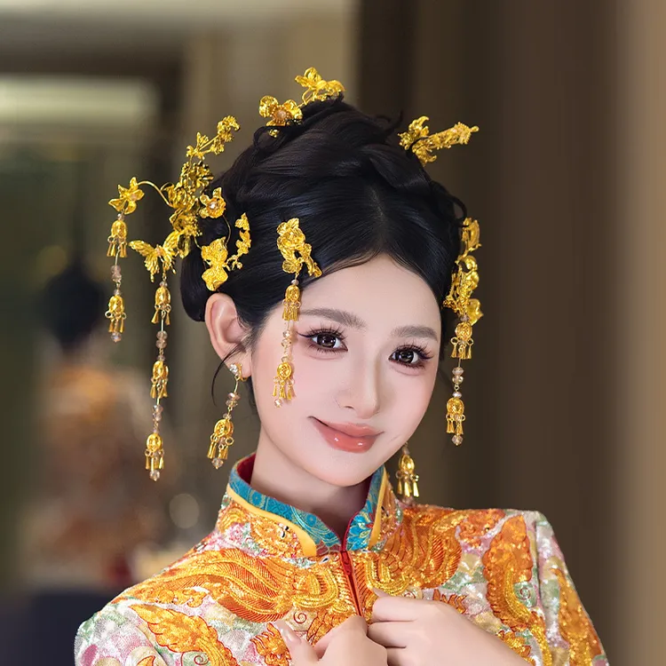 合金树脂婚庆饰品 新款金色新娘发饰百搭古典婚礼头饰套装MT0234