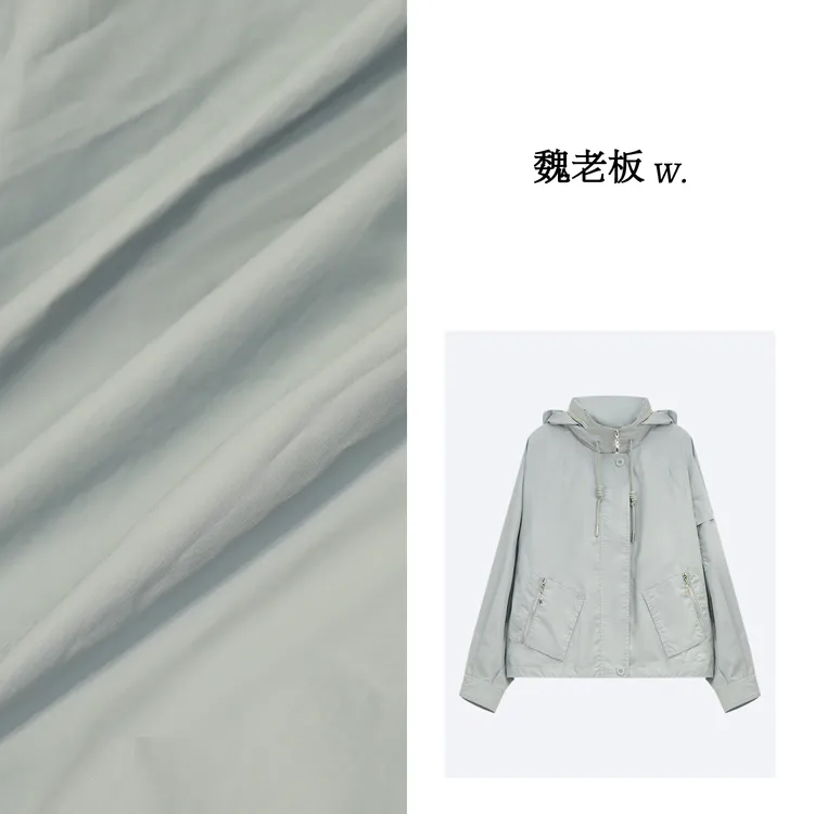 W.Diva【山月】蓝色宽松品质短款连帽风衣夹克外套1CDMH7300