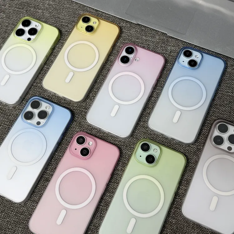 雅天立ins简约渐变磨砂磁吸适用苹果16/13手机壳iPhone15promax软