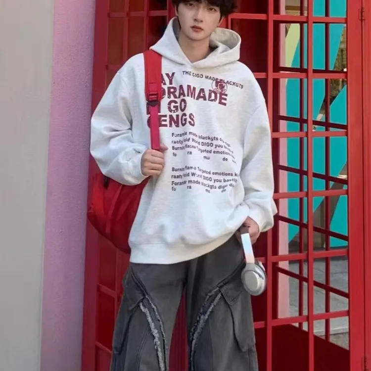 300斤大码纯棉美式连帽卫衣复古春秋季宽松上衣男款男士加绒t恤