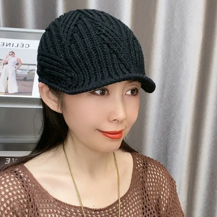 春秋男女通用原创鸭舌帽百搭前进帽纹理感针织帽：