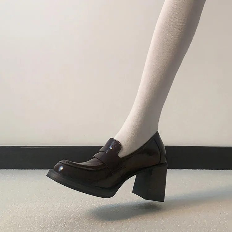 羊皮版~英伦风懒人一脚蹬高跟鞋乐福鞋女四季学院百搭简约小皮鞋