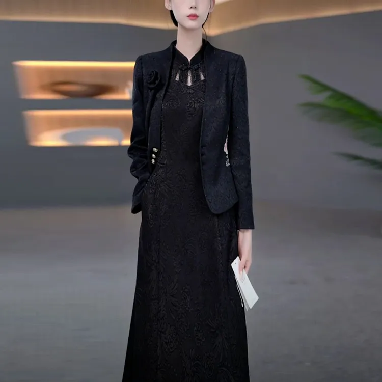 秋季轻奢气质裙子套装女装新款爆款洋气时尚国风显瘦两件套连衣裙