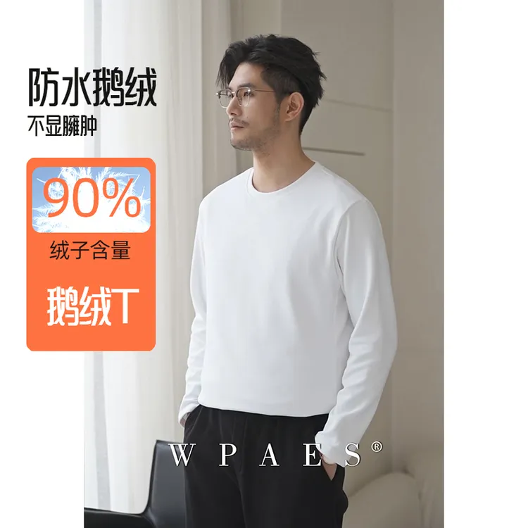 WPAES秋冬新款鹅绒T恤男时尚百搭可机洗鹅绒保暖上袖加绒上衣男女