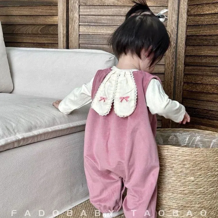 春秋女童婴儿婴幼儿小童洋气韩版公主套装长袖可爱兔子连体衣女宝