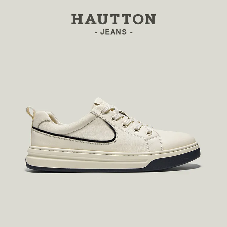 皓顿男士小白鞋运动百搭休闲鞋时尚夏季透气真皮板鞋931XB5509