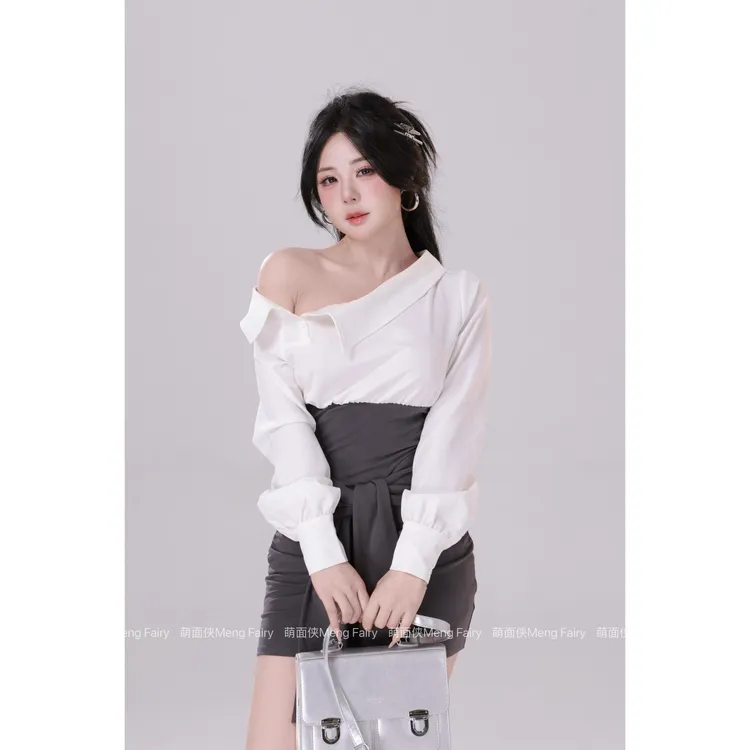 现货萌面侠【灰调格雷系】纯欲小众设计感短款修身连衣裙6504M5841M