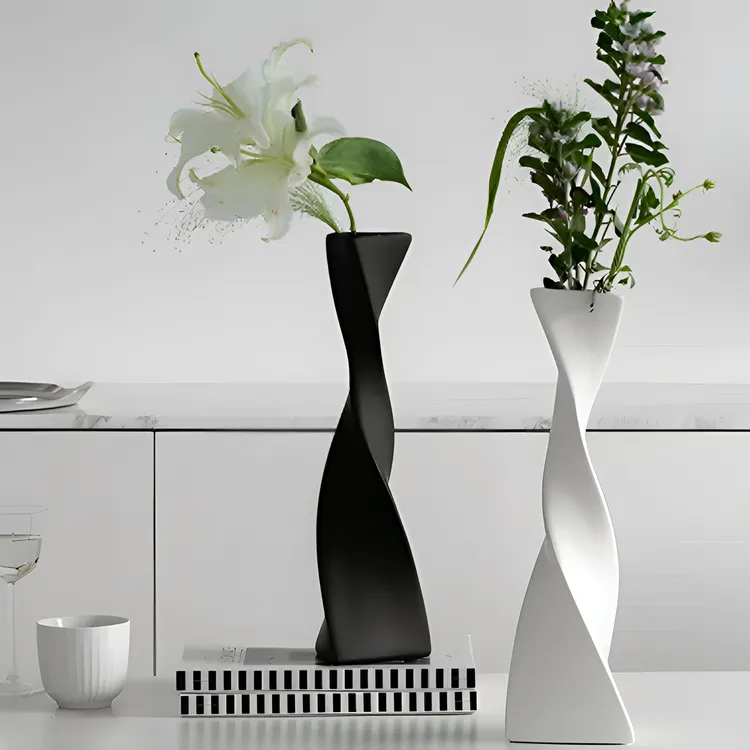 【升级品质】北欧黑白旋转陶瓷花瓶花器清仓客厅摆件玄关元旦礼物