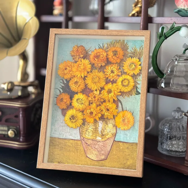 向日葵干花相框成品立体中空相框创意3D立体永生花装饰画家居摆件