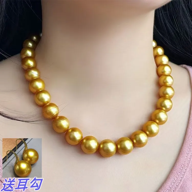 链子925银 南洋浓金色圆珠项链精致百搭颈饰妈妈礼物贝珠项链