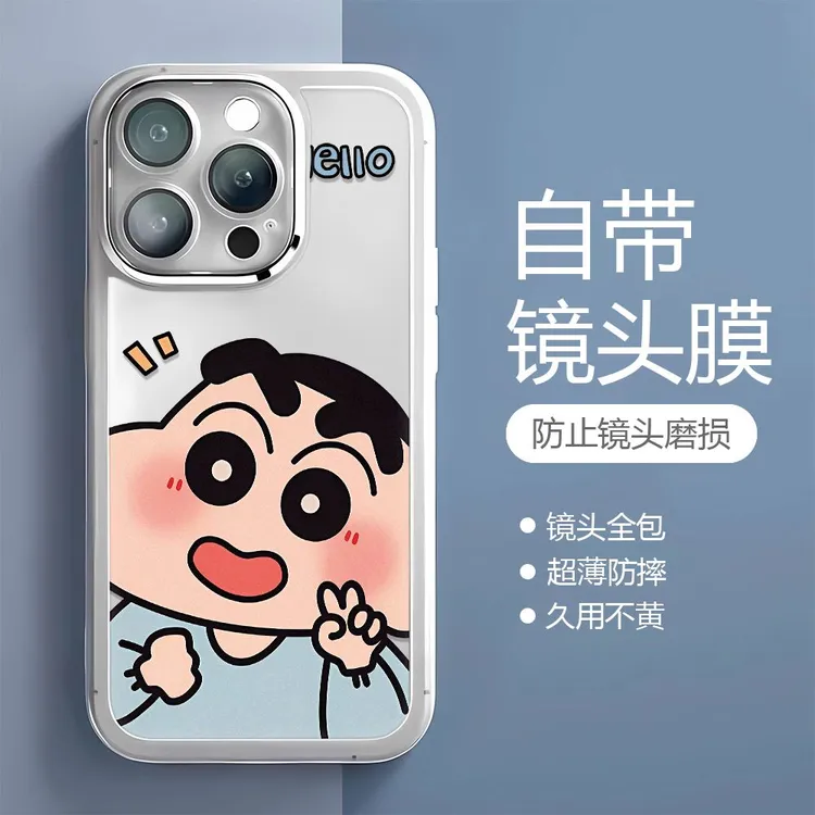 比耶小新适用苹果16promax手机壳13新款15Pro透明14镜头膜全包壳
