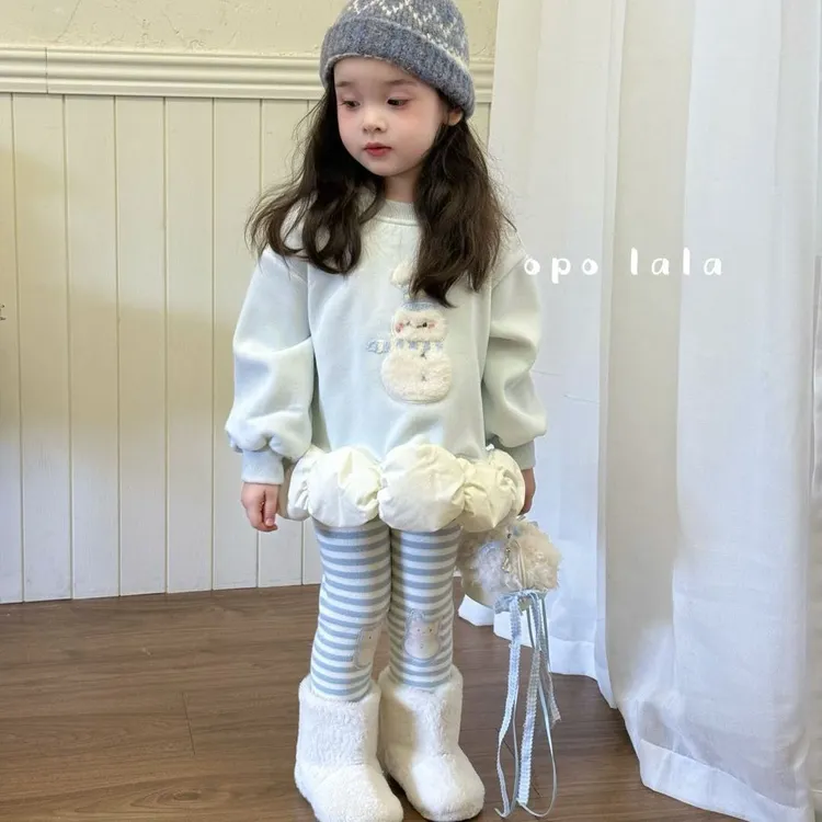 韩版新款儿童卡通卫衣套装休闲女童秋冬加绒加厚保暖卫衣两件套