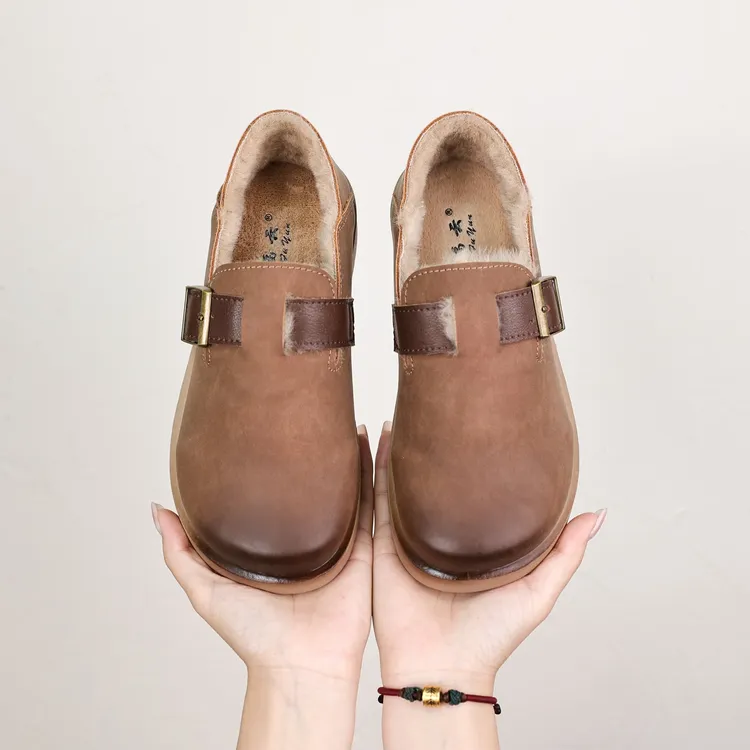 祥福云【加厚勃肯】一脚蹬加绒加厚保暖防滑软底平底女棉鞋