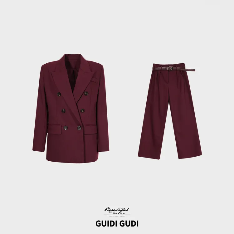 GUIDI GUDI【红情绿意】时尚百搭外套休闲裤套装/黄加蓝