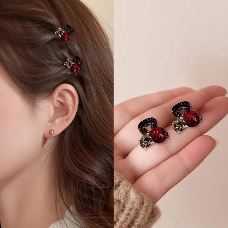 红色珍珠水钻发夹侧边精致小巧迷你小抓夹女刘海碎发夹小夹子头饰