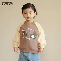 papa爬爬粒粒绒撞色插肩袖印花卫衣