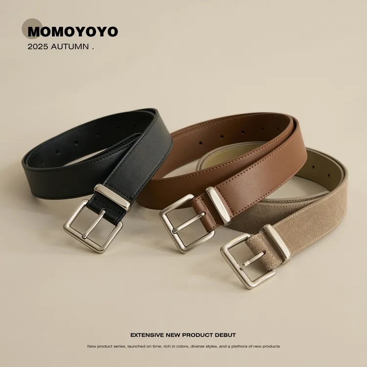 辰辰妈【加分项】新款皮带百搭时尚真皮车线针扣带牛仔裤带A197X