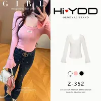 YDD•「Z-352」秋款U领纯欲辣妹薄款喇叭袖修身微透罩衫XZ-4019