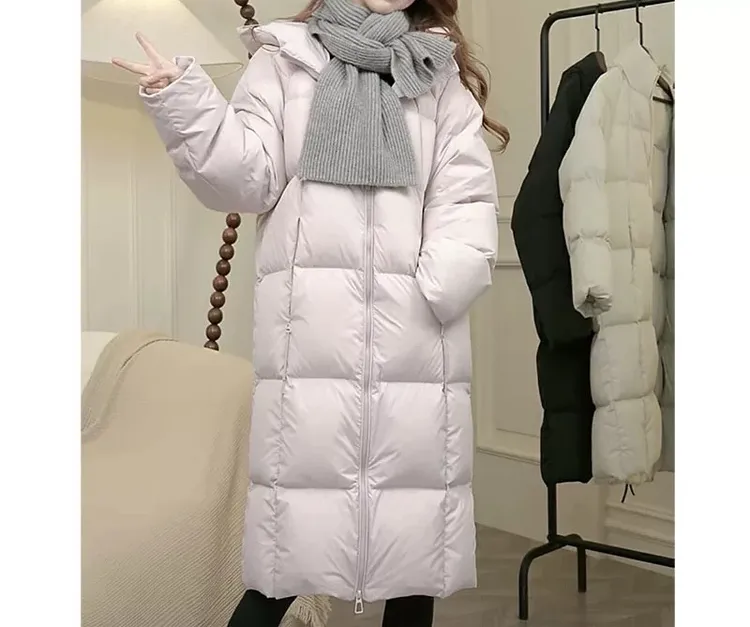 2025新款贝贝韩版中长款羽绒服女加厚百搭气质连帽冬季休闲外套