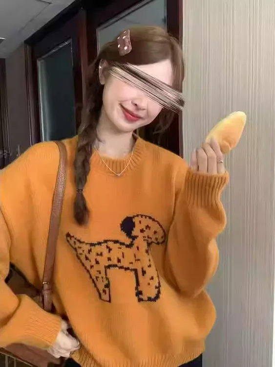 可爱小狗软糯毛衣女2025秋冬季新款慵懒风韩版宽松打底针织衫上衣