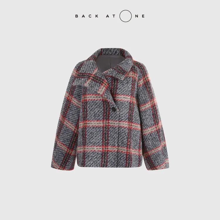BACKATONE“暖冬礼记”小香风秋冬百搭红蓝格纹外套 BFF-1BC366E-K