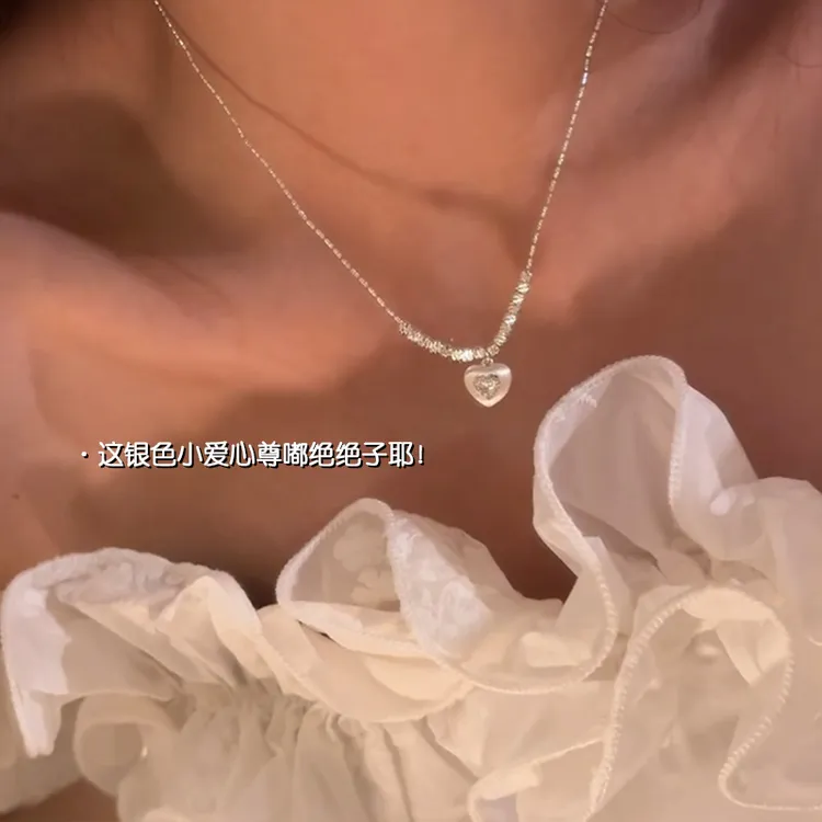 合金锆石项链 挖到宝啦！爱心小项链搭配夏天真的巨好看！