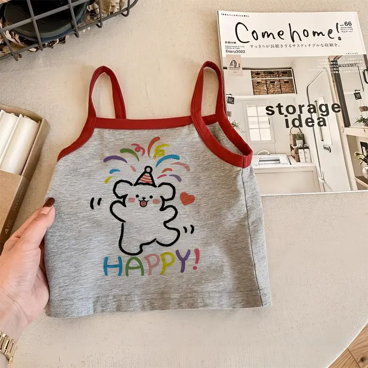 女童夏季新款纯棉婴儿男女宝宝小吊带背心儿童卡通小熊可爱童装潮