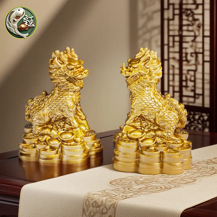 元宝麒麟摆件仿玉石招财麒麟工艺品乔迁家居客厅装饰玄关开业礼品