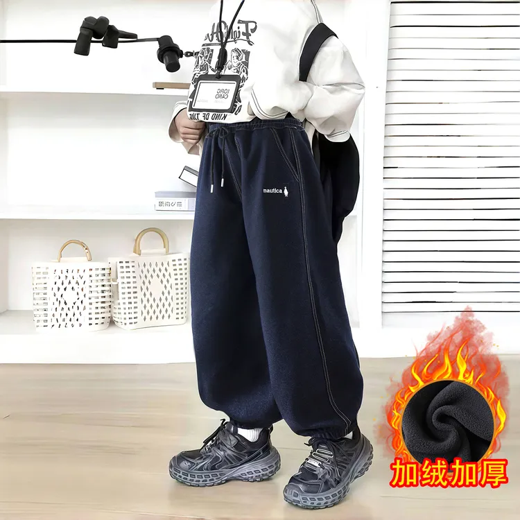 【加绒/不加绒】中大童秋冬时尚一体绒休闲裤男童加绒针织牛仔裤