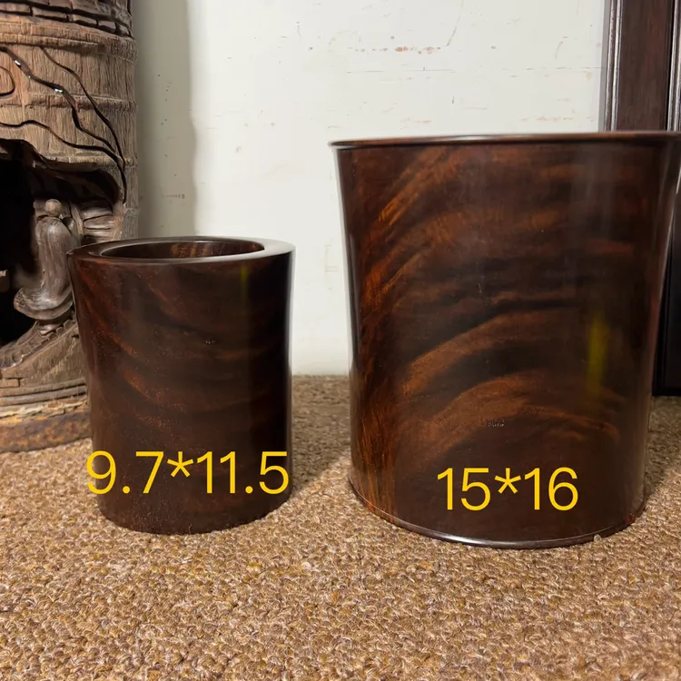 老挝大红酸枝交趾黄檀明式笔筒两件套