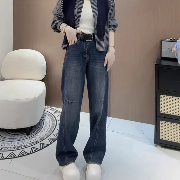 2025秋季新款牛仔裤女大码显瘦窄版直筒拖地裤遮肉时尚减龄阔腿裤