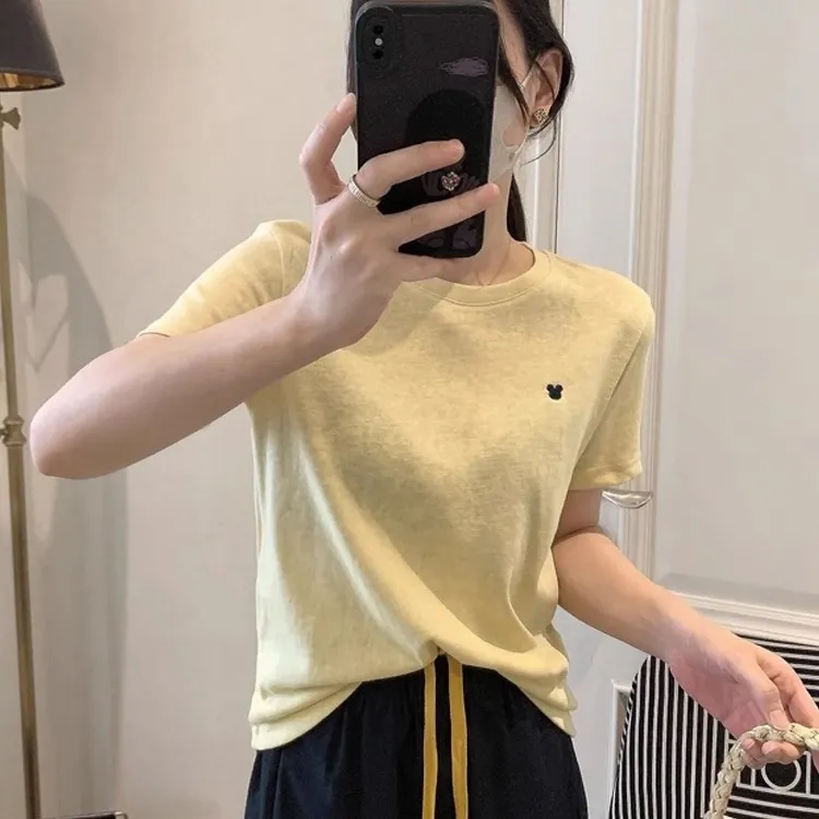 雪花棉短袖T恤女潮2025夏季新款刺绣宽松显瘦小个子短款圆领上衣