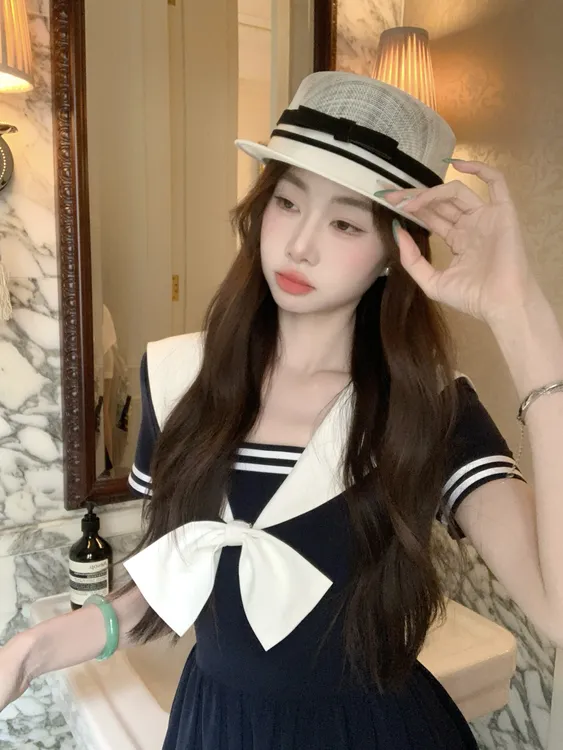 EIA一尧【航海日记】气质学院风海军领连衣裙少女减龄显瘦长短款裙