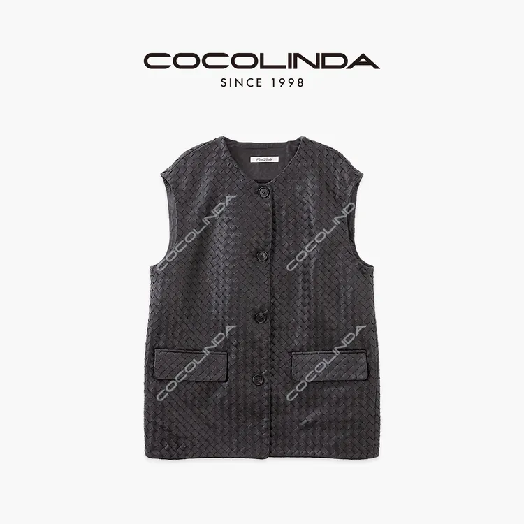 COCOLINDA | 100%羊皮经典手工编织马甲F5106