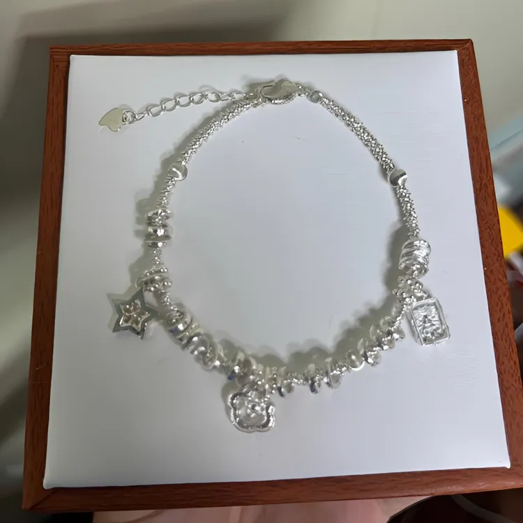 足银手链 足银碎银几两盘缠手链小众轻奢银色许愿星招财福牌锦鲤