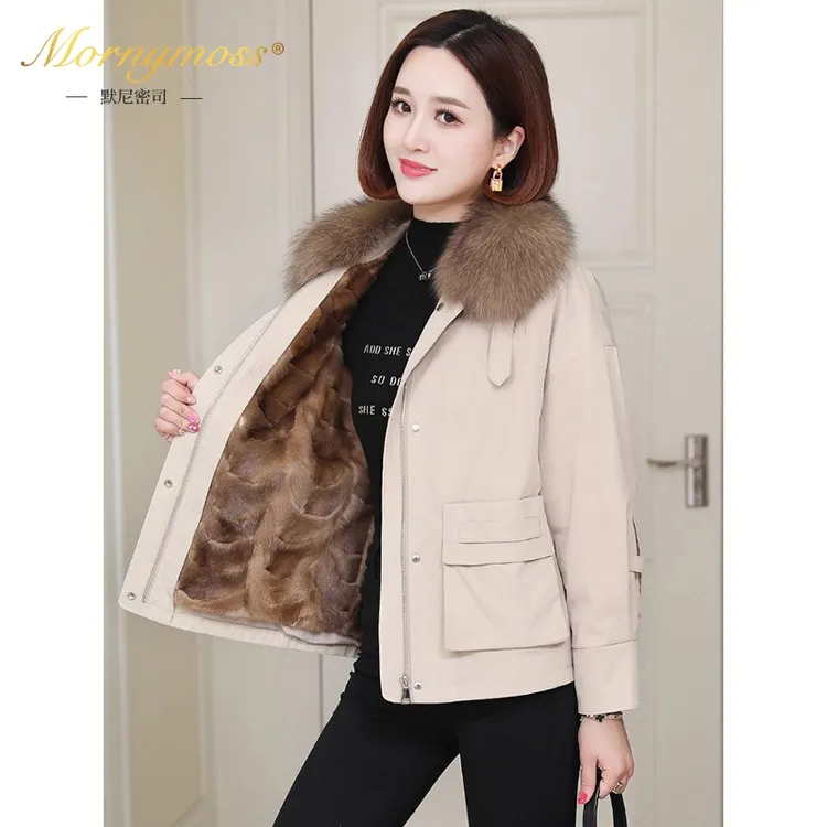 默尼密司品牌派克服女2025冬季新款水貂毛内胆狐狸毛领皮草外套