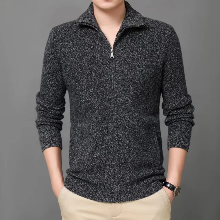 【100%山羊绒】男士拉链休闲加厚羊绒开衫（有插袋）916时尚