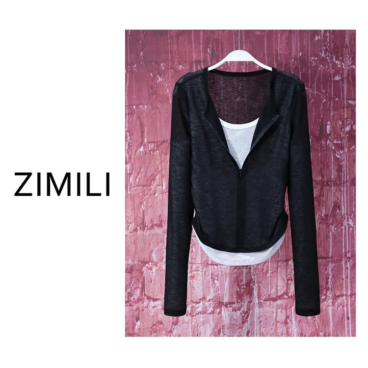 【亮哥女装】2025秋季新品黑色上衣假两件撞色高弹打底上衣7285-A4