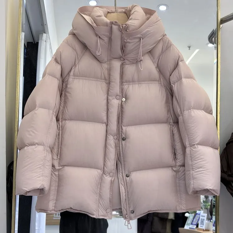 泡芙羽绒服女2025冬新款90白鸭绒宽松连帽加厚面包服短款保暖外套