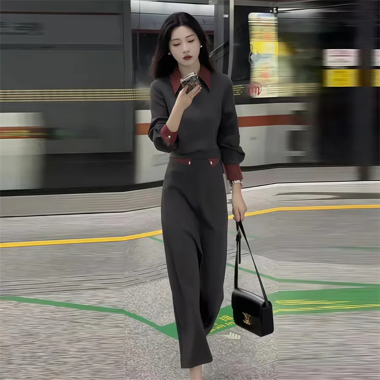 高级感春季气质时尚套装女2025年新款polo领衬衫开叉半身裙两件套