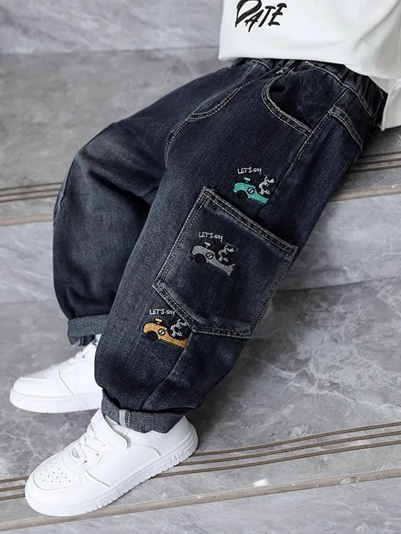 男童裤子春秋季2025新款帅气儿童加绒牛仔裤超软男宝宝百搭长裤潮