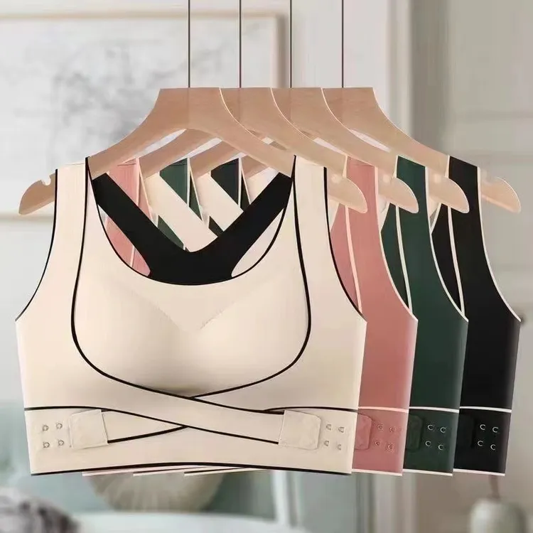 热销健身女士无痕内衣文胸大码运动文胸内衣女侧搭扣无钢圈防震聚