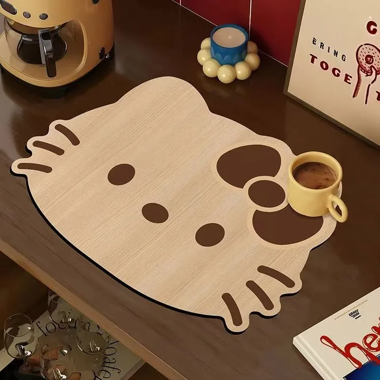 Kitty猫木纹沥水垫硅藻泥吸水防滑易打理餐桌防烫隔热桌垫