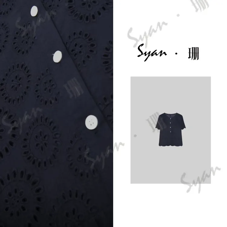 Syan【蓝染】2025夏新款洋气时尚轻奢百搭刺绣设计休闲显瘦T恤