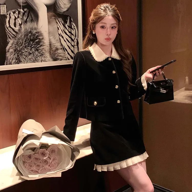 【两件套】【有里布】miu系富家千金风套装娃娃领小香外套HY0083