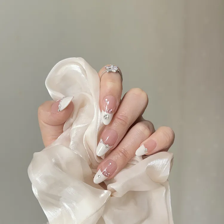 【实拍74】新款法式锆石美甲小红薯显白带钻纯手工穿戴甲假指甲贴片