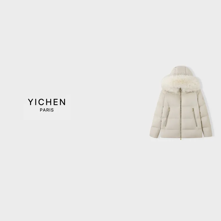 YC 浅米色高级滑雪系列A字版毛领羽绒服-4147