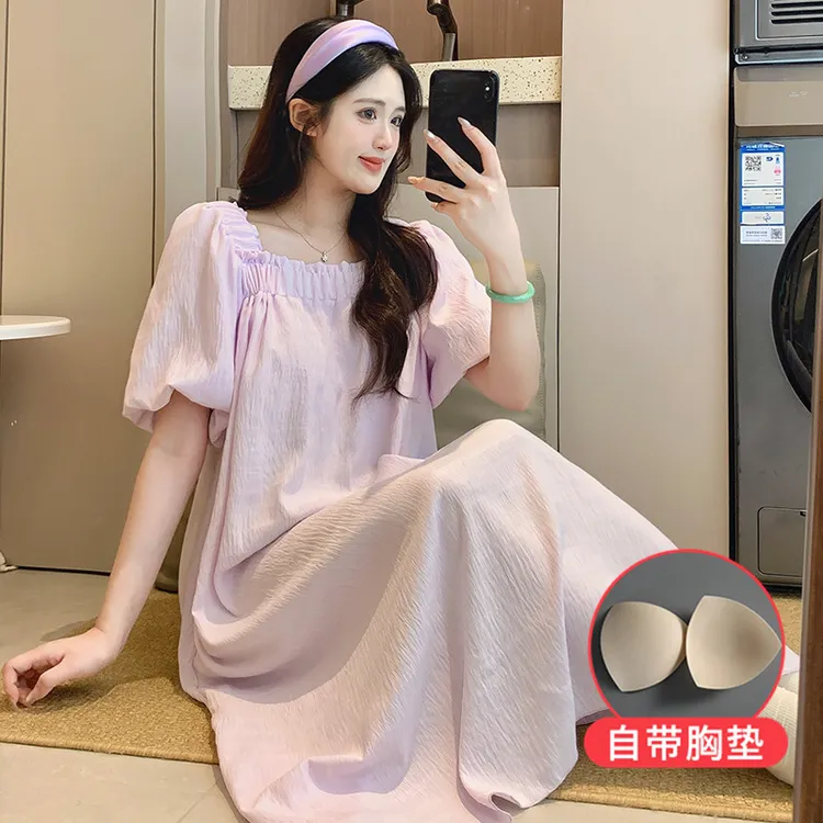 短袖睡裙女夏季带胸垫薄款公主风洋气网红爆款2025新款可外穿睡衣
