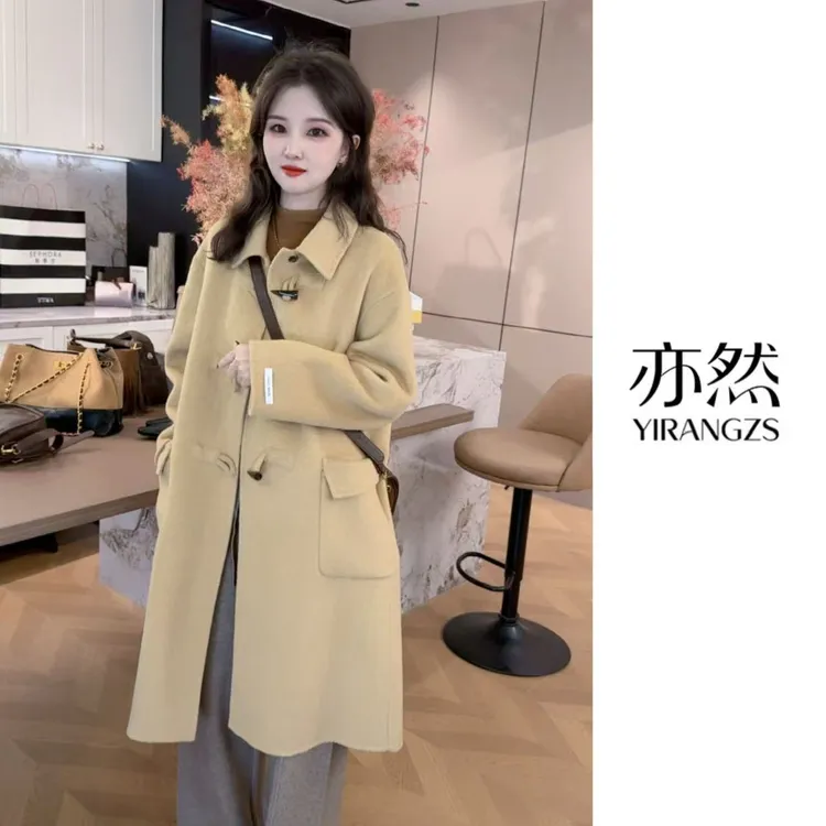 小个子双面羊毛大衣秋冬百搭时尚宽松韩系中长款女士毛呢外套